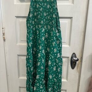 THML Green Smocked Floral Midi Dress